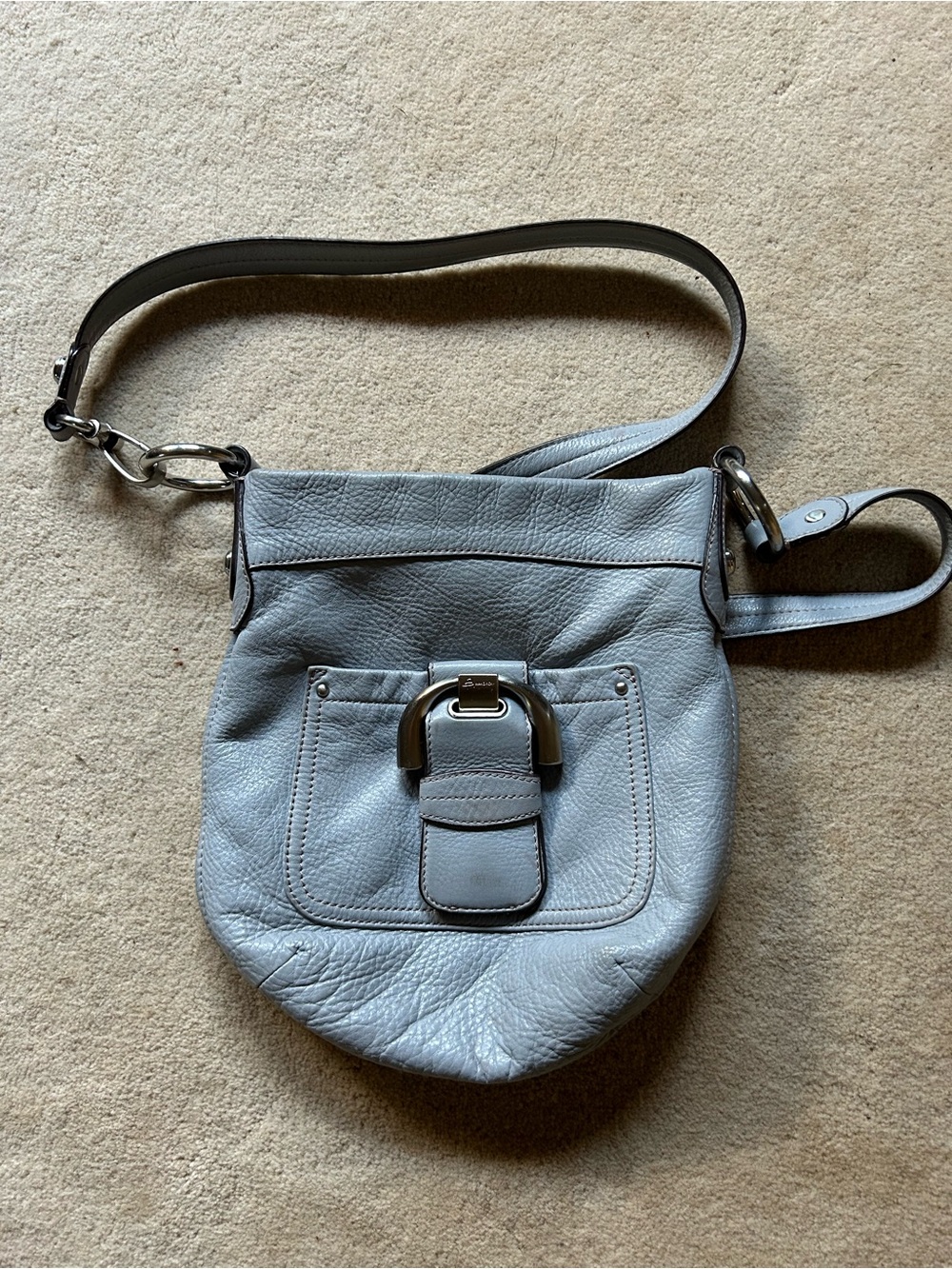 Markowsky light blue pebbled Leather Crossbody Bag with Front Buckle